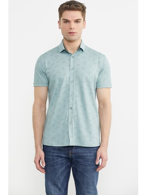 Sementa Slim Fit Baskılı Penye Gömlek - Yeşil
