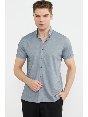 Sementa Kısa Kol Slim Fit Penye Gömlek - Gri