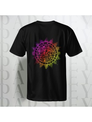 Parshey Yarım Kollu Bisiklet Yaka  Pamuk Rainbow Desenli Siyah Oversize T-Shirt