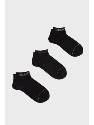 Emporio Armani Logolu Streç Pamuklu 3 Pack Çorap Erkek Çorap EM000550 AF12276 MC061