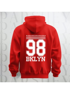 Parshey 98 Brooklyn Baskılı Kapüşonlu Sweatshirt Hoodie Yünlü Kalın Kumaş 3 Iplik Şardonlu