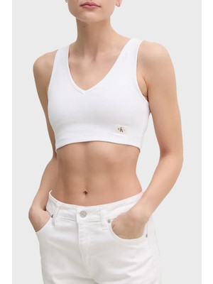 Calvin Klein Logolu Streç Pamuklu Slim Fit V Yaka Top J20J225308YAA Bayan Top J20J225308 Yaa