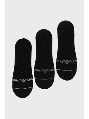 Emporio Armani Jakarlı Streç Pamuklu 3 Pack Babet Çorap Erkek Çorap EM000548 AF12276 MC061