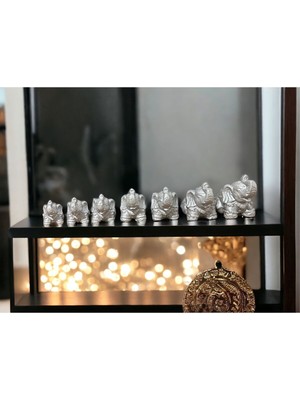 7'li Gri Renk Bereket Fil Seti & Taş Tozu & Ev Dekorasyon & Biblo