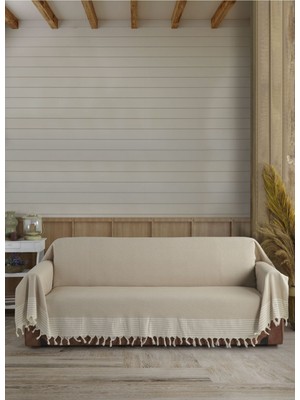 Bej Kolları Örten Organik Buldan Bezi Battal Boy 180 x 300 cm Koltuk Kanepe Çekyat Örtüsü Pamuk