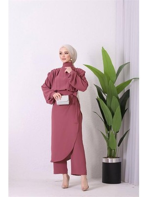 Dipmoda Kadın Ithal Kumaş Etekli Tesettür Tulum SMS011 - Gül Kurusu