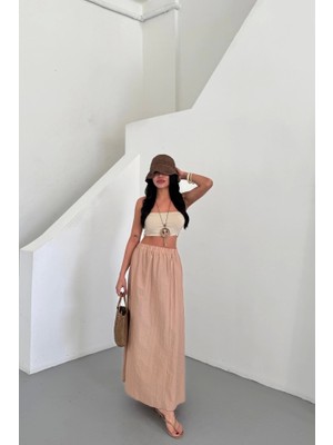 Defy Moda Etek Şanel Boy Soft Kumaş - Bej