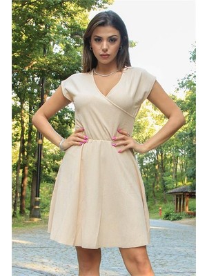 Dipmoda Kadın Yeni Sezon Kruvaze Yaka Günlük Likralı Elbise DP10045