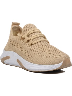 Walkway Bej-Beyaz Hafif Fileli Çocuk Spor Ayakkabı