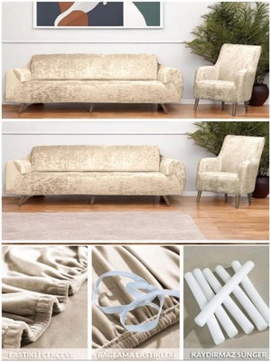 Yumuşacık Yıkanabilir Tüy Leke Tutmayan Lastikli Kadife Koltuk Örtüsü Koltuk Kılıfı Takımı 4lü"set