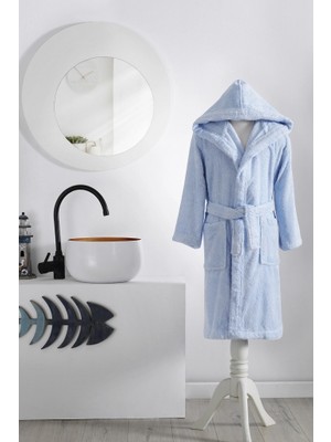 Özdilek Ashley Kapüşonlu Bambu Çocuk Bornozu 5/6 Yaş-Mavi