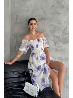 Dipmoda Kadın Gipeli Madonna Yaka Astarlı Şifon Elbise DPQ007