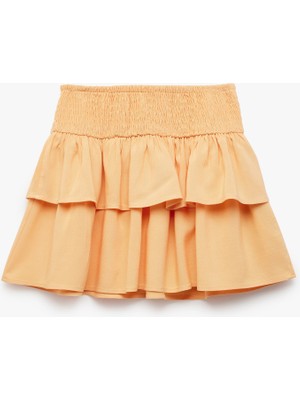 Koton Kat Detaylı Beli Lastikli Keten Karışımlı Viskon Etek