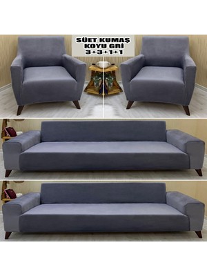 Süet Detaylı Angora Kumaş 2 Adet Üçlü & Çekyat- 2 Adet Tekli Set Koltuk Kılıfı