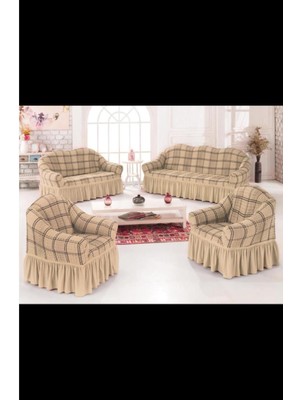 3+2+1+1 Bürümcük Yıkanabilir Lastikli Etekli Esnek Koltuk Örtüsü Takımı Koltuk Kılıfı