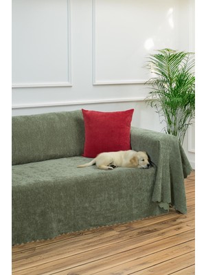 Zenit Koltuk Örtüsü 175X300 Large Dekoratif Jakarlı Şönil | Kanepe Örtüsü | Kaymaz , Sage Yeşili