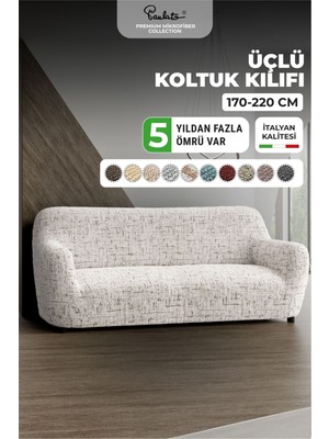 Lastikli Esnek ve Yıkanabilir 3 Kişilik Koltuk Örtüsü Çekyat Kanepe Kılıfı - Beyaz