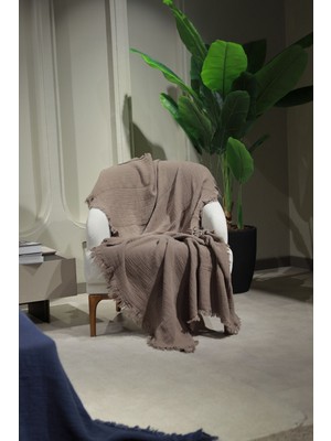 Sütlü Kahve Müslin Koltuk Şalı / Tv Battaniyesi (100 x 200 Cm)
