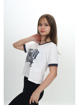 Toontoy Kız Çocuk Crop Garni Baskılı Tişört