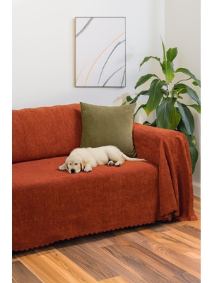 Zenit Koltuk Örtüsü 175X300 Large Dekoratif Jakarlı Şönil | Kanepe Örtüsü | Kaymaz , Kiremit