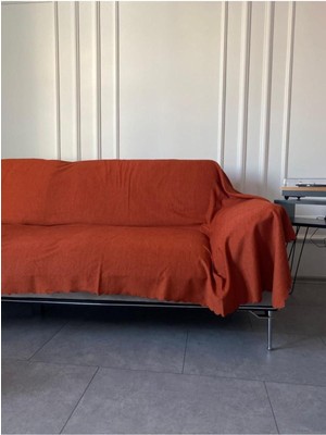 Yıkanılabilir Kiremit Rengi Kolları Kapatan Battal Boy Koltuk Örtüsü Şalı