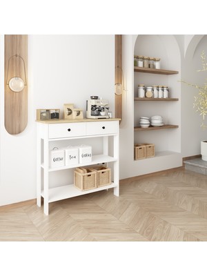 Luvia Mobilya Çift Çekmeceli Kahve Köşesi Beyaz Meşe plus