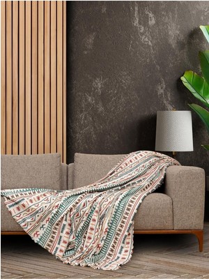 Softmicro Etnik Desenli Boho 130X180 cm Koltuk Örtüsü Şalı, Kanepe Örtüsü, Tv Battaniyesi Turkuaz