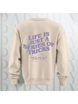 Parshey Life Is Just A Series Of Tricks Baskılı 3 Iplik Şardonlu Oversize Bisiklet Yaka Sweatshirt