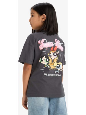 DeFacto Kız Çocuk PowerPuff Girls Oversize Geniş Kalıp Bisiklet Yaka Sırt Baskılı Kısa Kollu Tişört E2610A825SM