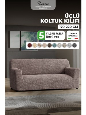 Lastikli Esnek ve Yıkanabilir 3 Kişilik Koltuk Örtüsü Çekyat Kanepe Kılıfı - Kakao