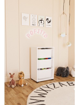 3 Derin Sepetli Dolap Oyuncak Dolabı Çok Amaçlı Mutfak Kiler Banyo Dolabı Beyaz