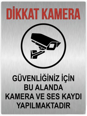 Bir Reklam Dikkat Kamera ve Ses Kaydı Yapılmaktadır Güvenlik Uyarı Levhası 15X20CM Alüminyum Metal Levha