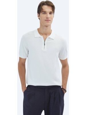 Kırık Beyaz Polo Yaka Düz Örgü Triko