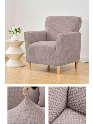 Streç Lastikli Yıkanabilir Pamuklu Tuğla Desen Jakarlı Tekli Koltuk Örtüsü Berjer Koltuk Kılıfı