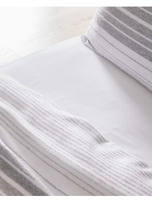 Madame Coco Ranya Çift Kişilik %100 Pamuk İpliği Boyalı Nevresim Takımı - Beyaz/Gri