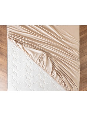 Madame Coco Ciel King Size Plus %100 Pamuk Lastikli Saten Çarşaf - Bej
