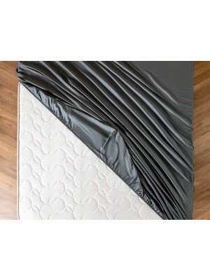 Madame Coco Ciel Tek Kişilik %100 Pamuk Lastikli Saten Çarşaf - Koyu Gri