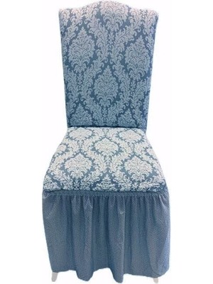 Jakarlı Lüks Sandalye Kılıfı / Lastikli Sitreç Etekli Sandalye Örtüsü 6'li Set