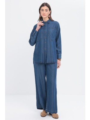 ALLDAY Koyu Mavi-Büyük Cepli Denim Pantolonlu Takım