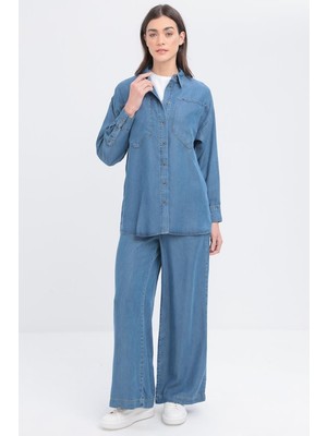 ALLDAY Açık Mavi-Büyük Cepli Denim Pantolonlu Takım