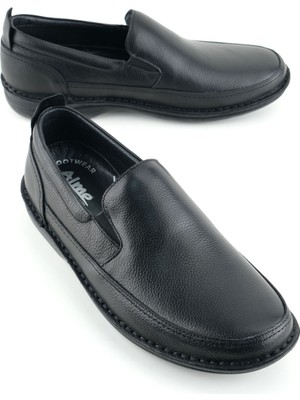 Al-Me Erkek Yazlık İç Dış Hakiki Deri Ortopedik Rahat Klimalı Taban Boğazdan Lastikli Esnek Günlük Ayakkabı