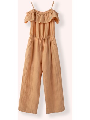 Panço Kız Çocuk Fırfır Yakalı Askılı Somon Salopet