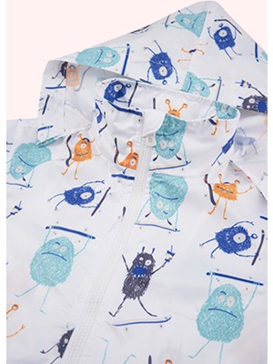 Erkek Bebek Desenli Beyaz Yağmurluk