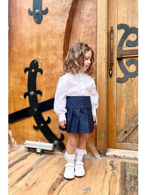 Pileli Dokuma Mini Lacivert Etek