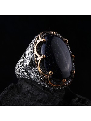 925 Ayar Gümüş Yıldız Taşlı El Işçiliği Erkek Yüzük