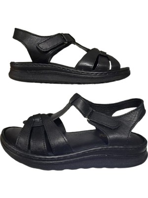 Mr.white Mr White Kadın Siyah Deri Ultra Hafif Ortopedik Taban Sandalet