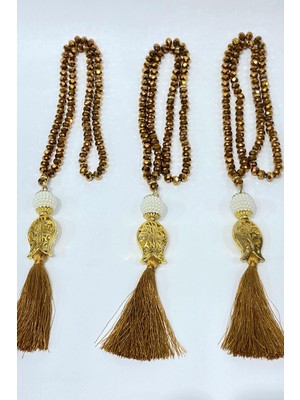 Kahve Hediyelik Laleli Püsküllü Kristal Boncuklu 99 Lu Namaz Tesbihi ( Mevlüt-Sünnet-Hac-Umre)