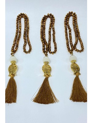 Gold Hediyelik Laleli Püsküllü Kristal Boncuklu 99 Lu Namaz Tesbihi ( Mevlüt-Sünnet-Hac-Umre)