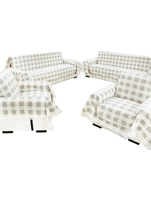 % 100 Pamuklu Buldan Işi Koltuk Örtüsü Takımı Kahve (3 3 1 1 Takım)