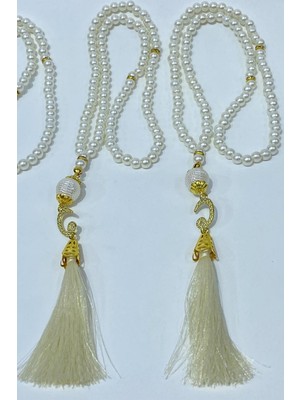 Krem Hediyelik Laleli Püsküllü Kristal Boncuklu 99 Lu Namaz Tesbihi ( Mevlüt-Sünnet-Hac-Umre)